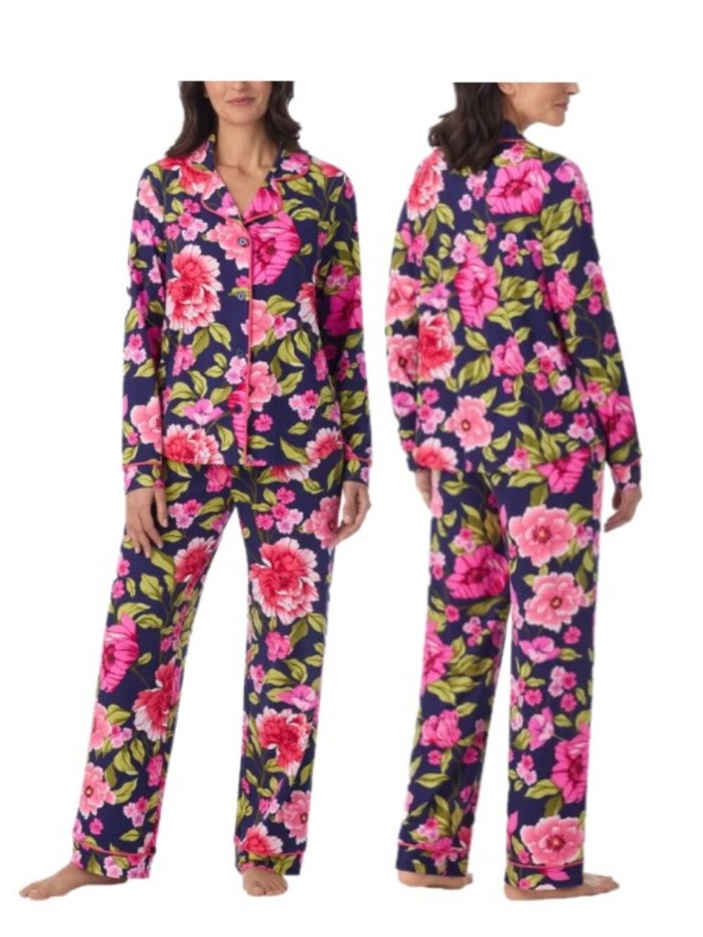 NWT Room Service Women's Notch Collar PJ Set, Blue (Floral)